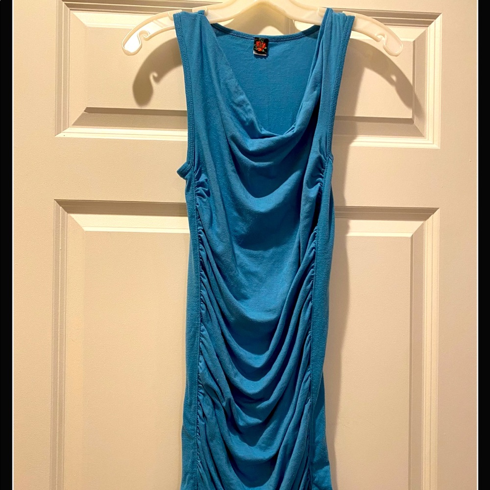 A spandex, blue dress